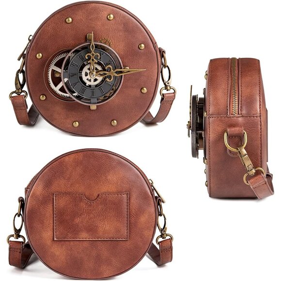 Leather Steampunk Messenger Bag Crossbody Purse Gothic Retro Style Women's - Picture 3 of 8